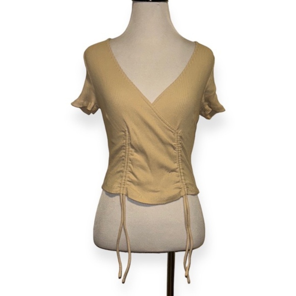 Princess Polly womens ribbed drawstring surplice cropped top size 8